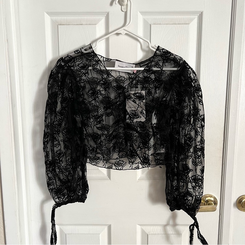 🆕 HOUSE OF SUNNY La Thorn Mesh Top in Noir Black Sz 4 US - Picture 2 of 8